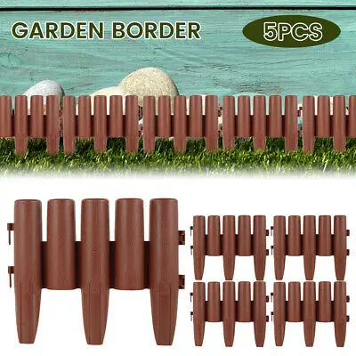 5PCS/box Garden Fence Plastic PP Garden Picket Fences Wood Pattern Decorative Panel Garden Picket Fence Yard Edging Lawn Border