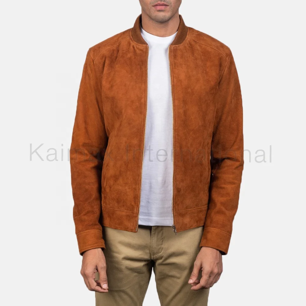 
Suede brown Soft Sheep leather bomber Jacket 