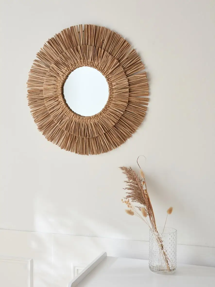 Round bohemian handmade rustic seagrass frame mirror decor wall antique mirror frame for living rooms