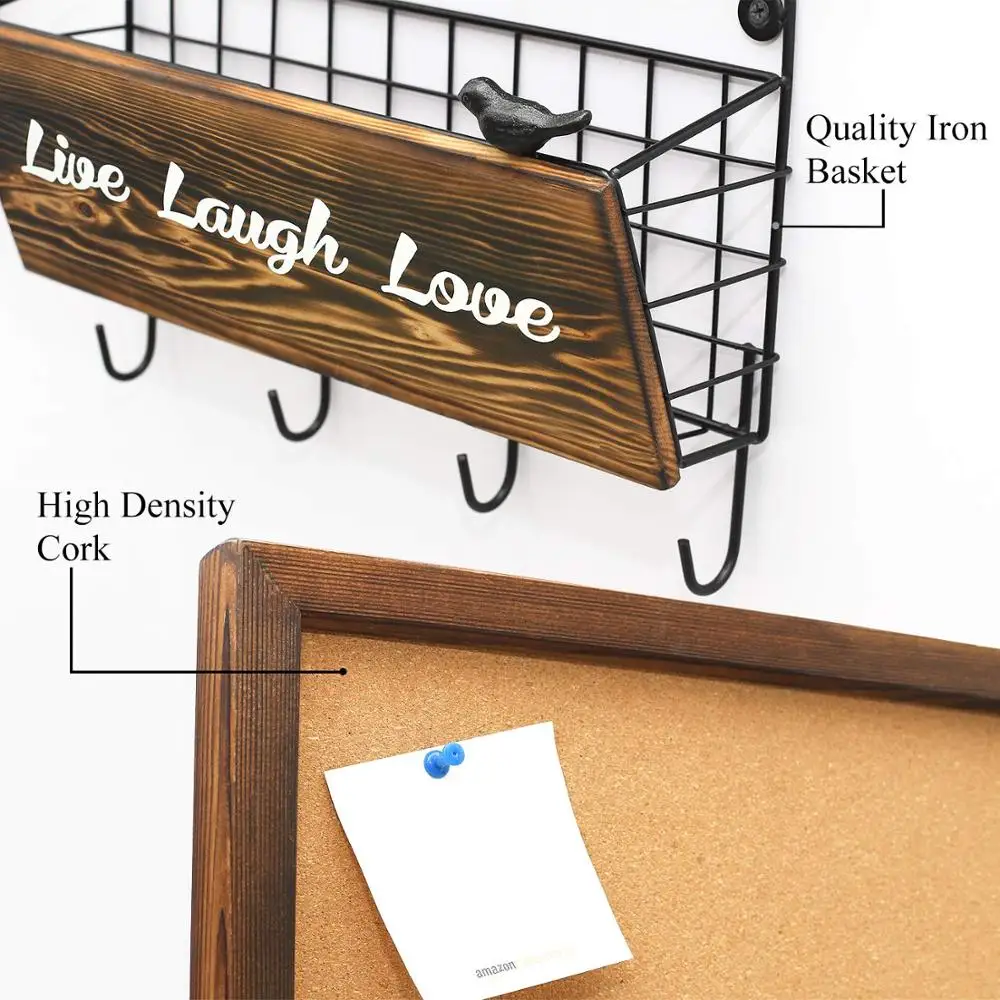 Rustic Hanging  Cork Board  Mail Sorters chalkboard with Key Hooks