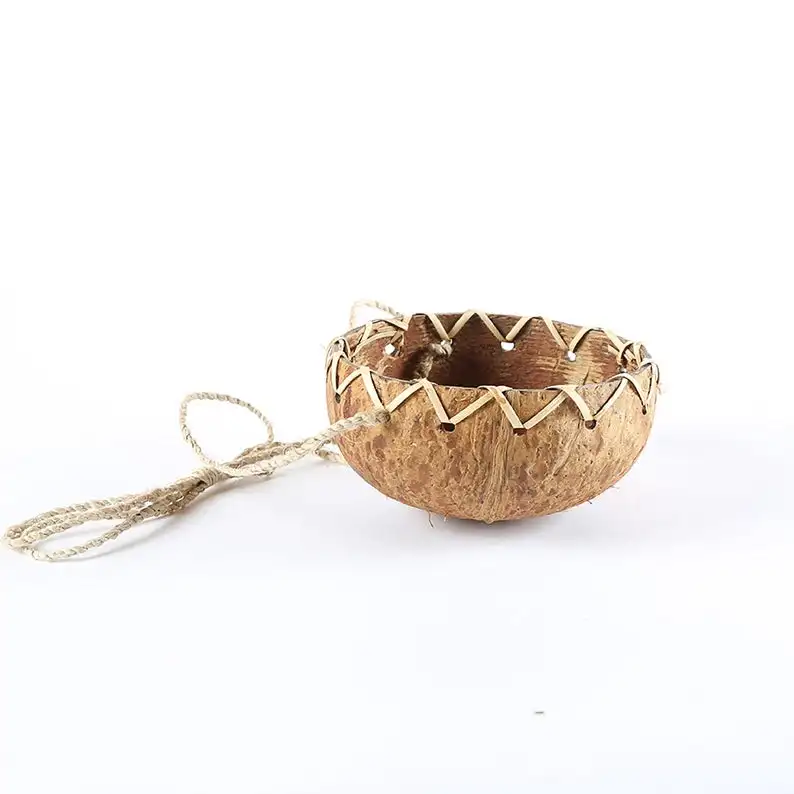 VINAWOCO Coconut shell Macrame plant hanger,  Indoor Outdoor Hanging Plant Pot Holder, Flower pot Coconut shell bowl