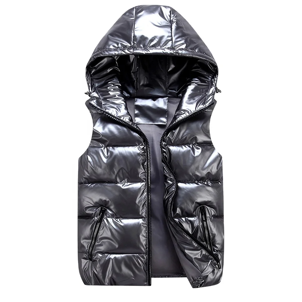 2022 New Custom Men Women Unisex Shiny Puffer Sleeveless Jacket Hooded Unisex Bubble Jacket