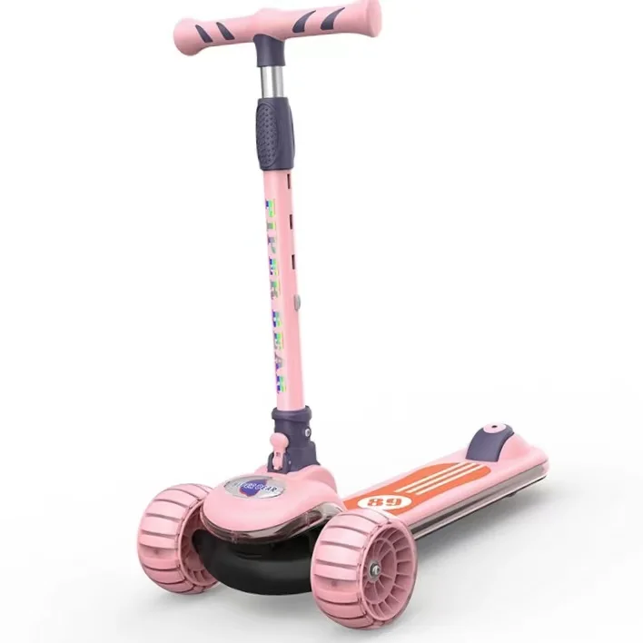 Quick Release Folding Flexible Adjustable Height LED Light Up Music 3 Big Wheel Safe for Children Foot Kids Kick Scooter