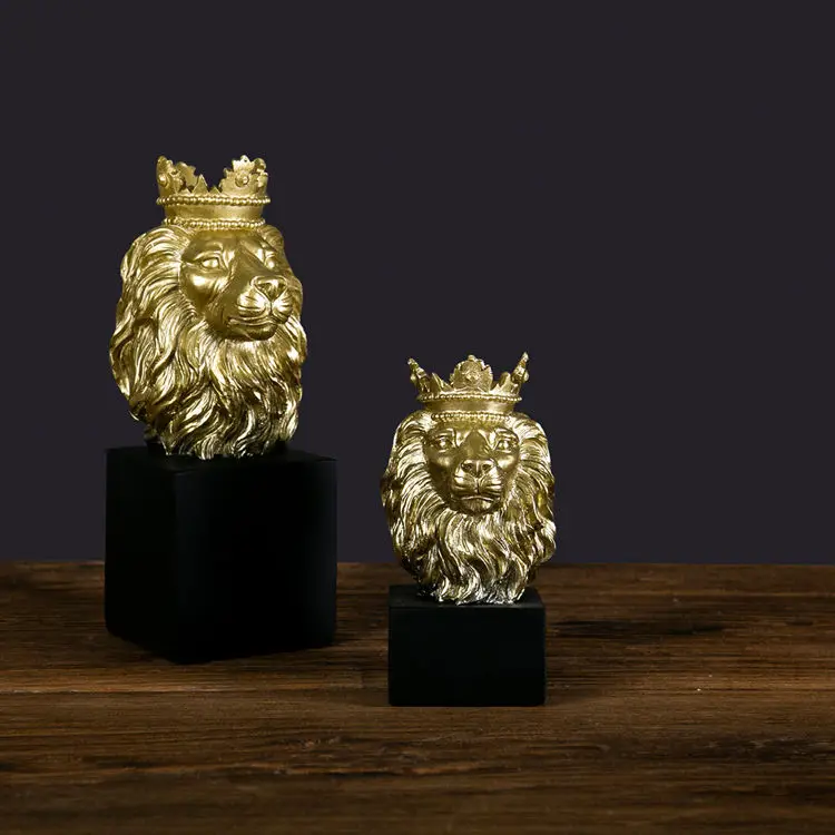 Лидер продаж поделки из смолы в виде льва украшение для дома Золотая Корона скандинавском стиле животное роскошная фигурка головы