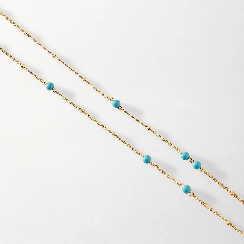 Delicate Stainless Steel 18K Gold Skinny Satellite Chain Necklace Riviera Turquoise Bead Chain Choker Necklace for Women