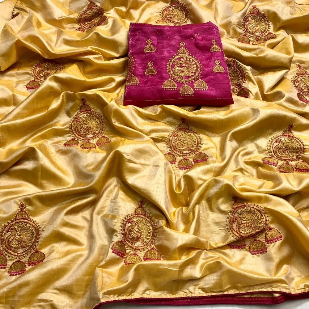 Beautiful Sana silk saree with embroidered work