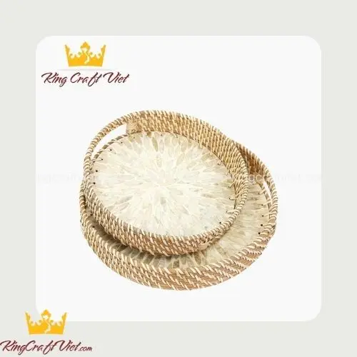 Перламутровый поднос из мозаики и ротанга вьетнамское происхождение оптовая продажа