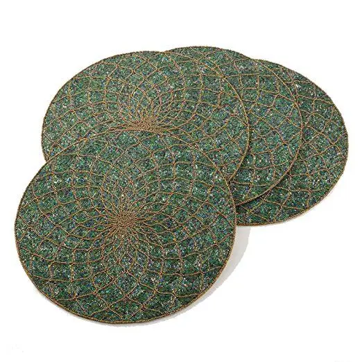 Unique Design Indian Handmade Beaded Mat Durable And Easy to Clean Place Mate Silver Beaded Table Runner