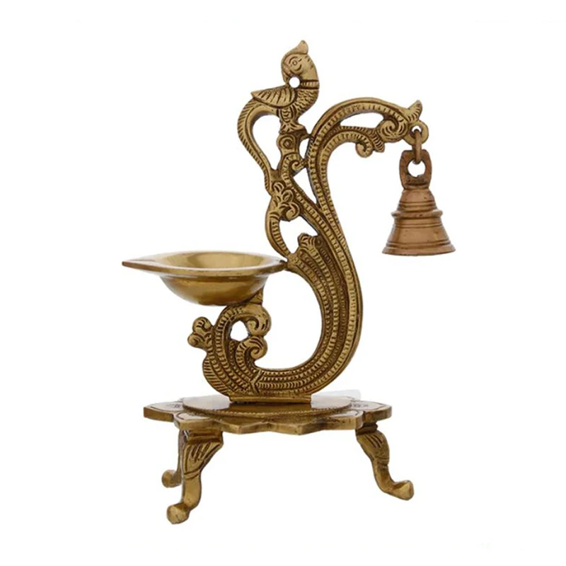 Латунная антикварная масляная лампа «попугай» Diya