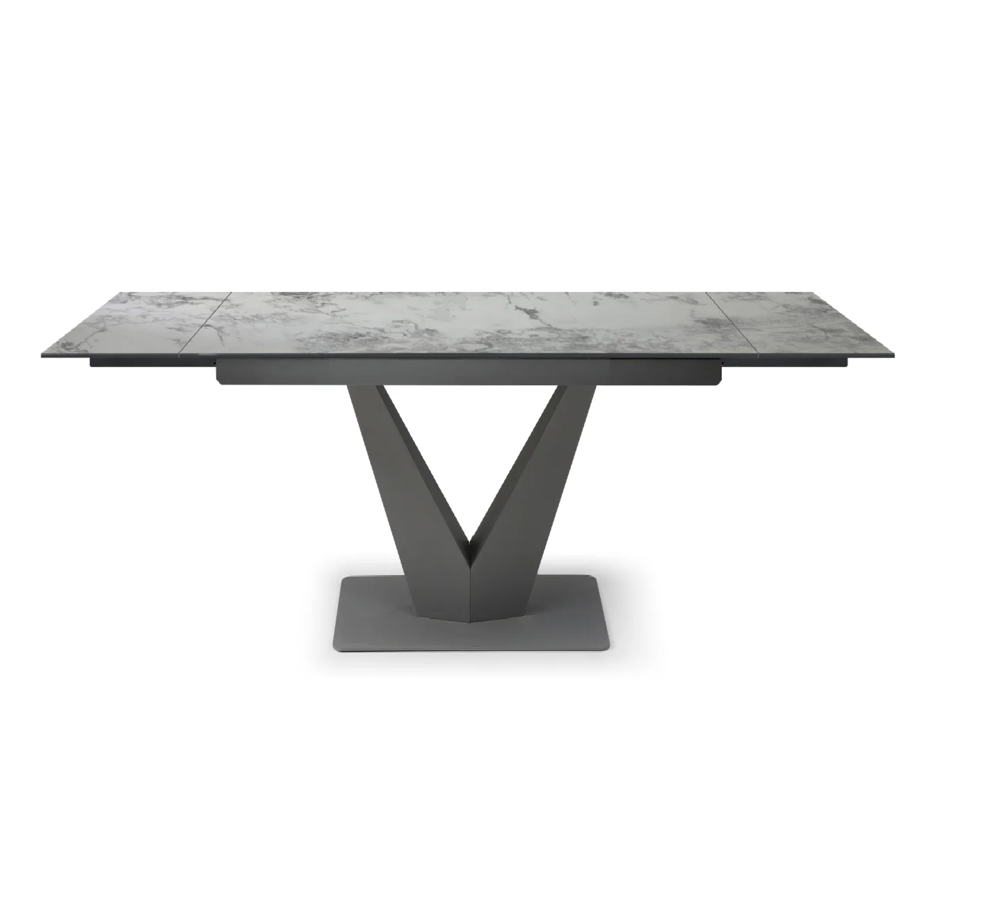 Modern Stone Circular BOAT Shape Black Metal Frame Folded Contemporary Sintered Adjustable Extension Dining Table