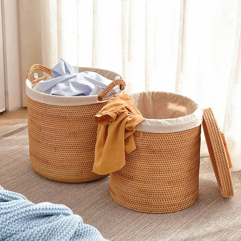 Large wicker laundry hamper with lid laundry basket kitchen storage food storage Christmas gifts