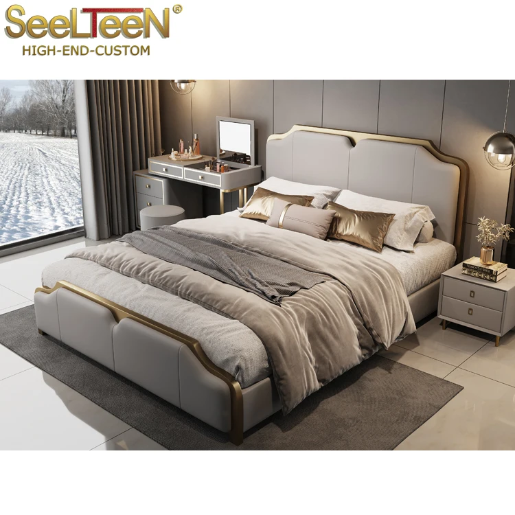Gold edge luxury hotel bedroom complete customized hotel bedroom sets furniture