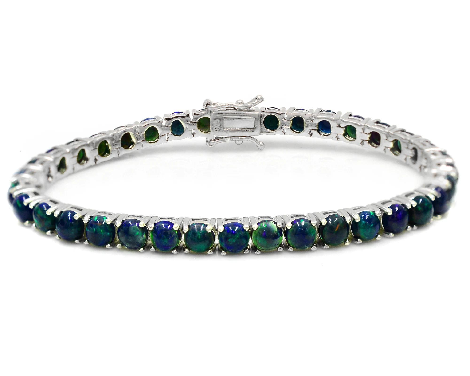 New Arrival Black Opal 5 MM Natural Gemstone 925 Sterling Silver For Women Tennis Style Bracelet By Indian Manufacturer Supplier