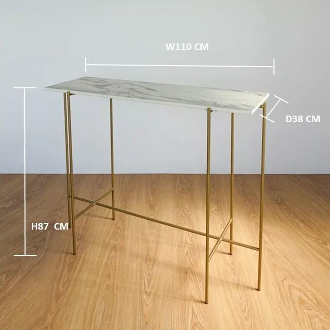 White Top Gold Marble Contemporary Console Table with Gold Base