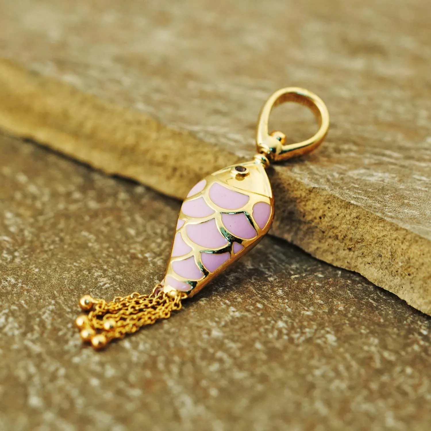 Ruby Eyed Baby Pink Eanmel Solid 14k Yellow Gold Designer Fish Charm Pendant Jewelry Wholesale