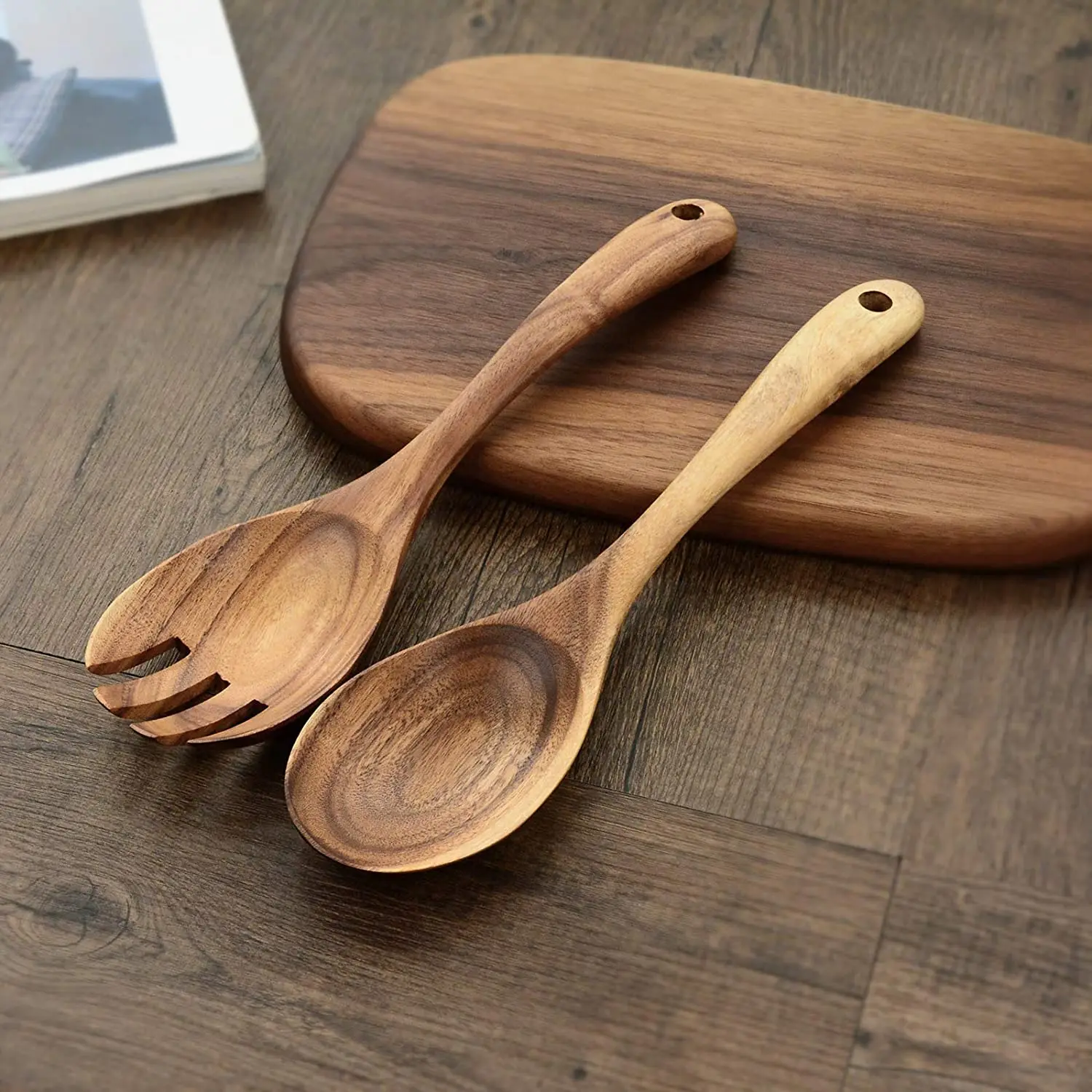 Wood Salad Server Set of 2 With Natural Finishing For Home Hotel Restaurant Wedding Event