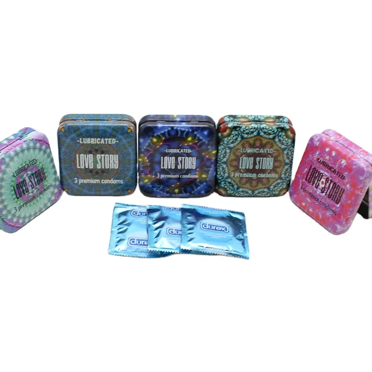 
Lovely wholesale metal packaging square decorative tin box for mini condoms 