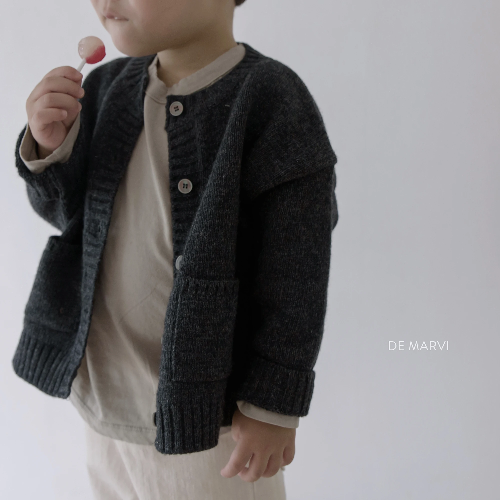 DE MARVI Baby Kids Cashmere Wool Knitted Cardigan Sweater with button Girls boys Clothing OEM Wholesale MADE IN KOREA