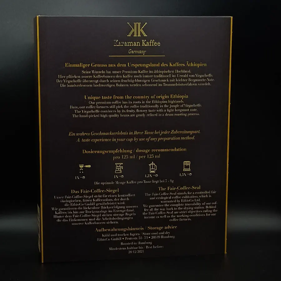 
Karaman Kaffee Germany - Ethiopian Yirgacheffe Grade 1 Premium Roasted Beans 