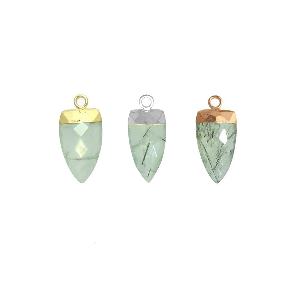 Prehnite Gemstone Gold Electroplated Half Marquise Shape Pendant Jewelry GH-20