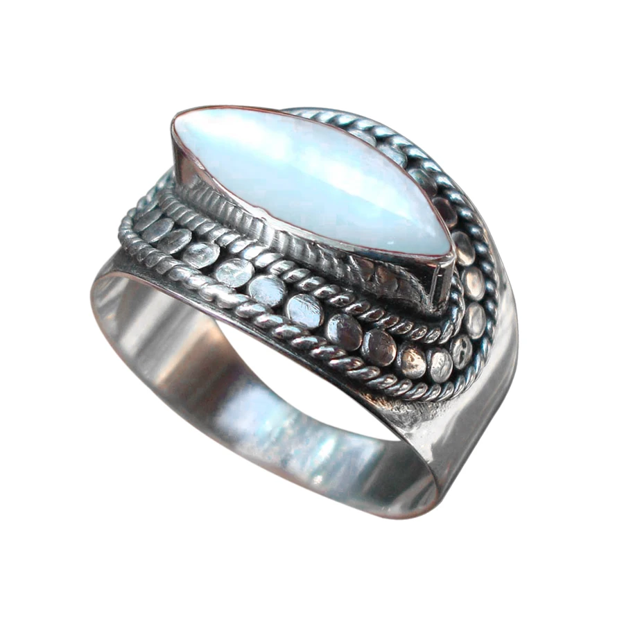 Бали Стерлинговое Серебро 925 пробы перламутровая груша в форме кольца