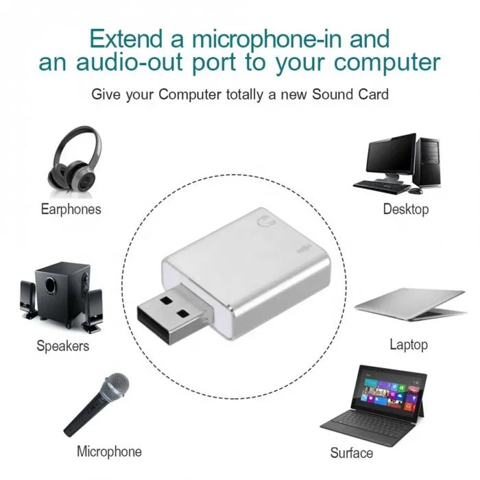 3.5mm Usb Virtual 7.1 Channel Audio Splitter Sound card Adapter External Stereo Usb Sound Card