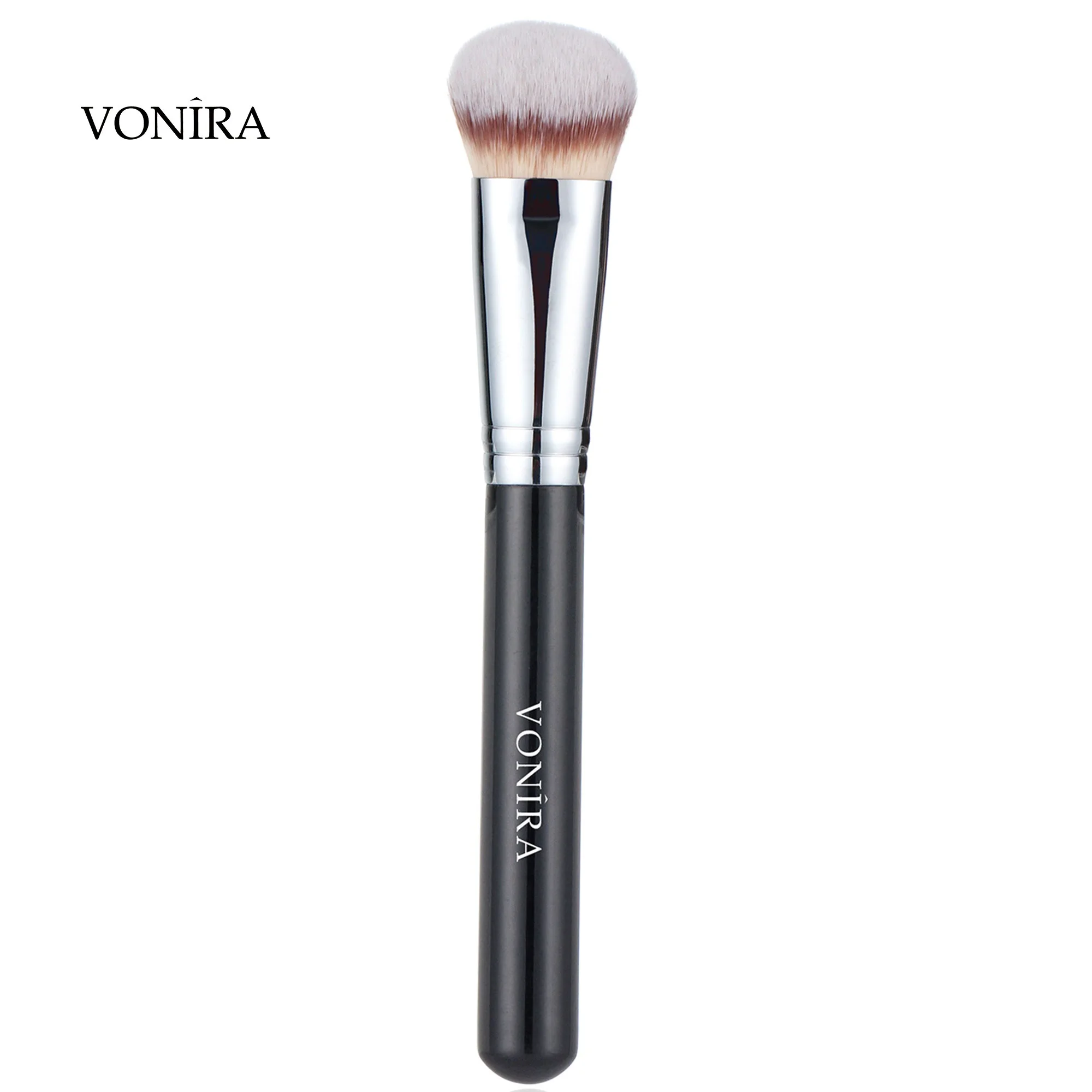 Vonira VHQ-018 Pro Angled Foundation Contour Brush With Silver Copper Ferrule Black Handle Custom Private Label Service