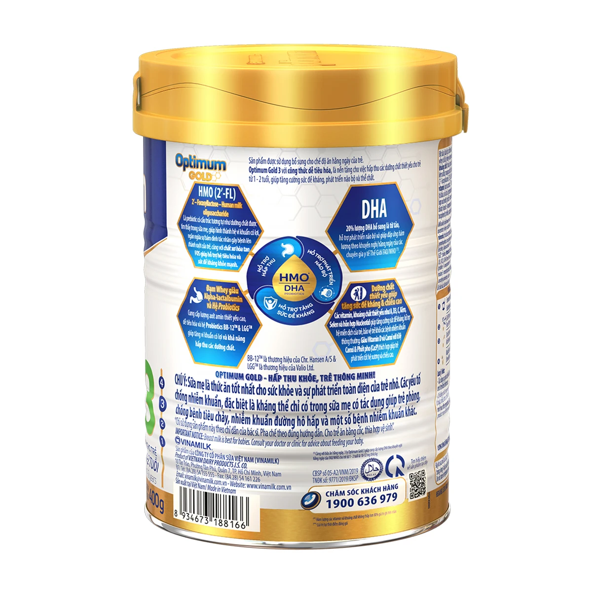 Baby Powdered Milk- Vinamilk- Optimum Gold- Digest well grow intelligent - Step 3( For kids from 1-2 years old) Packing 400g Tin
