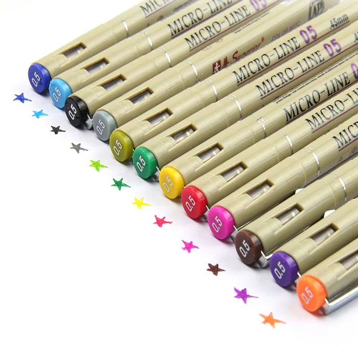 Superior MS-807C 0.5mm 12 color high quality professional colored sketch fineliner drawing pen set for art sketching