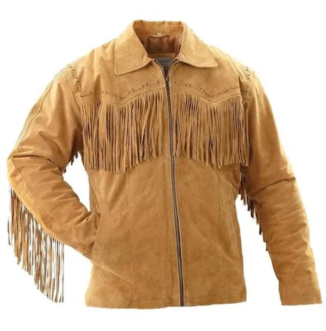 
Brown suede fringe jacket cowboy leather jacket mens suede jacket 