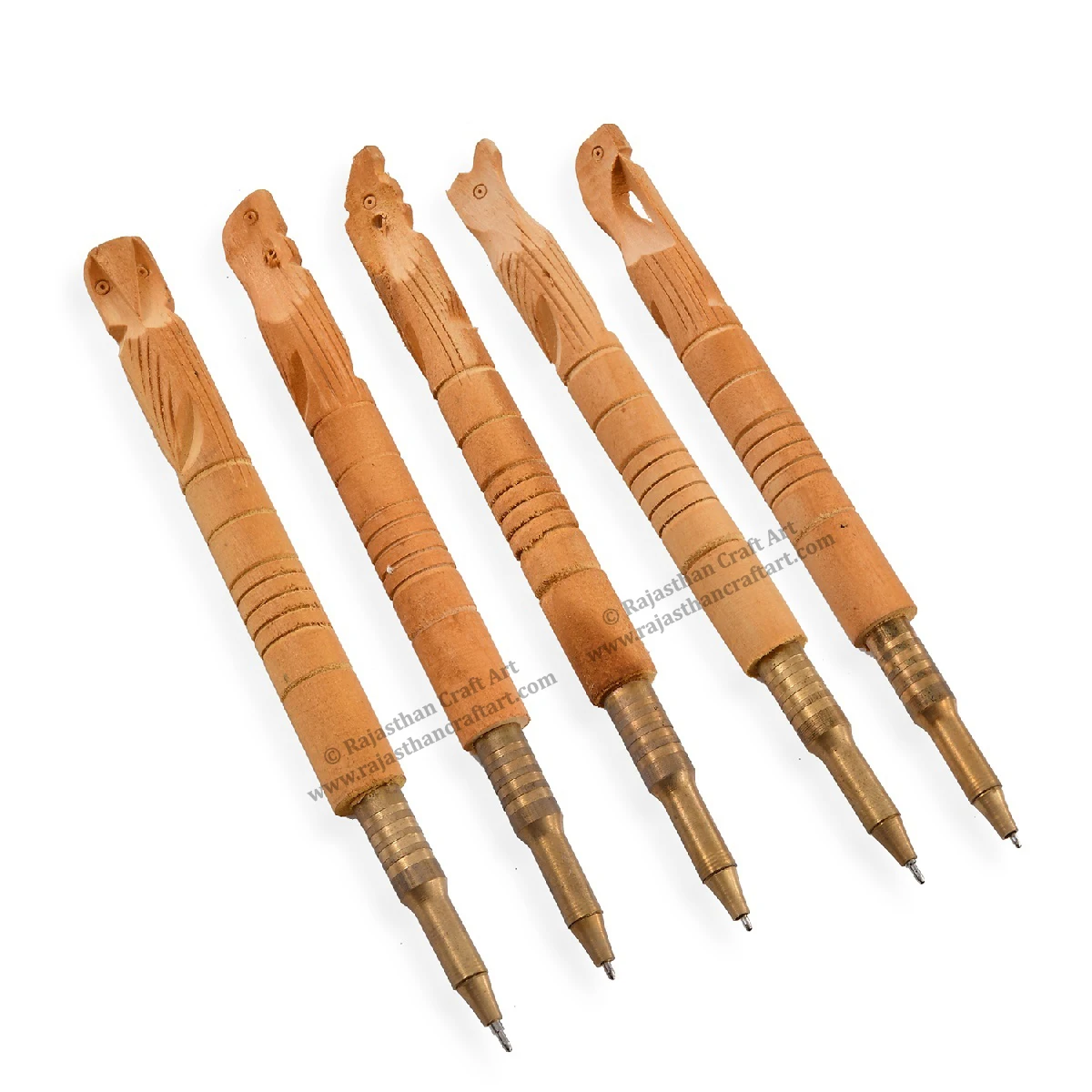 Set of 5 Handcrafted Wooden Kadam Pen with Intricate Details Ball Novelty Pen with Brass Nib