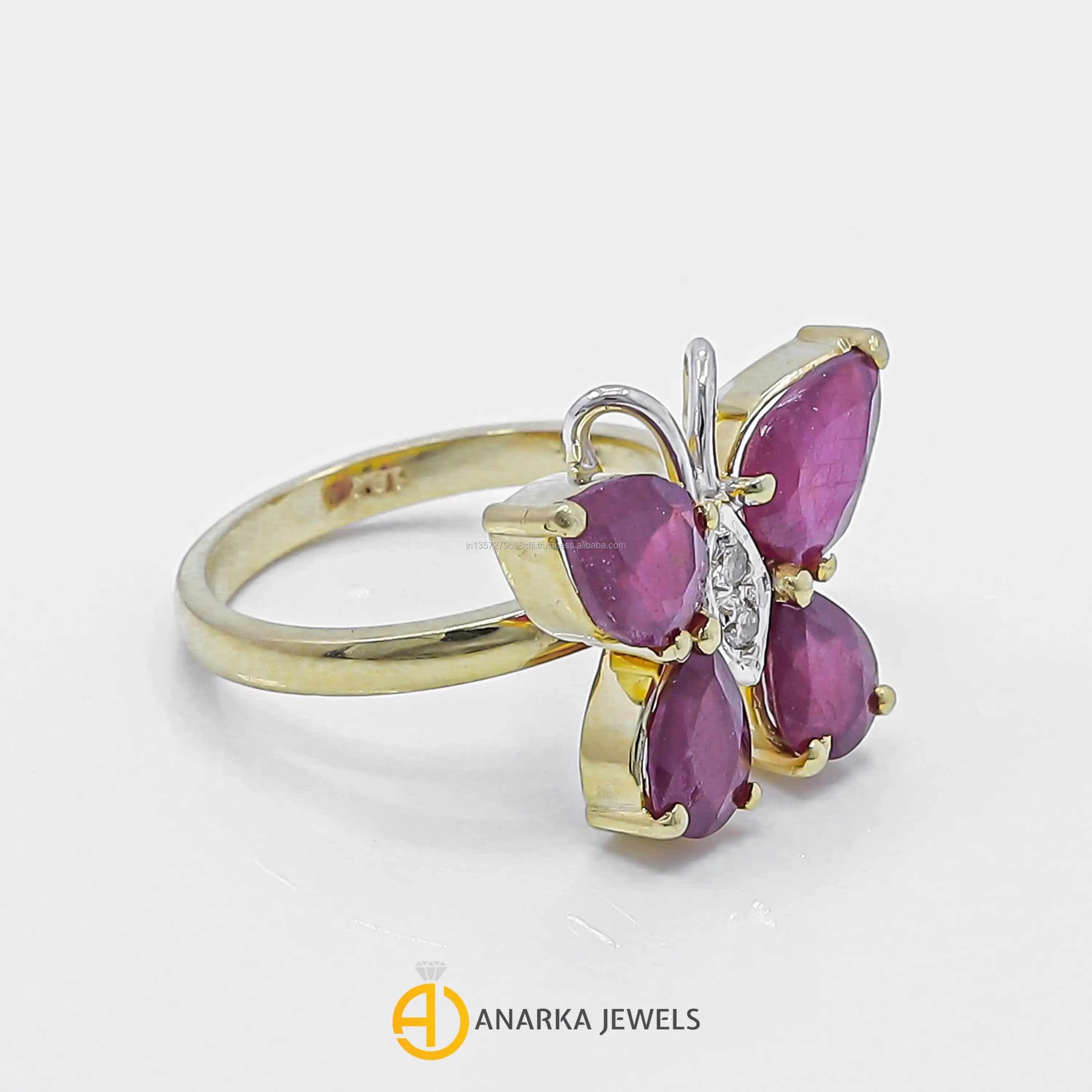 
Butterfly Design Pear Shape Ruby Gemstone 18K Yellow Gold Diamond Engagement Ring MMR-013 