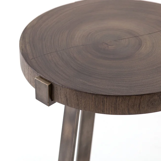  Wooden And Industrial Iron Side Table Dark Wood with Gold Polish