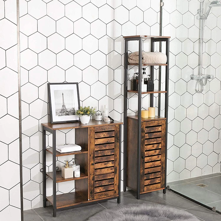 
VASAGLE Home Office Living Room Antique Industrial Vintage Metal Wood Storage Cabinet Cupboard Corner Sideboard With Door 