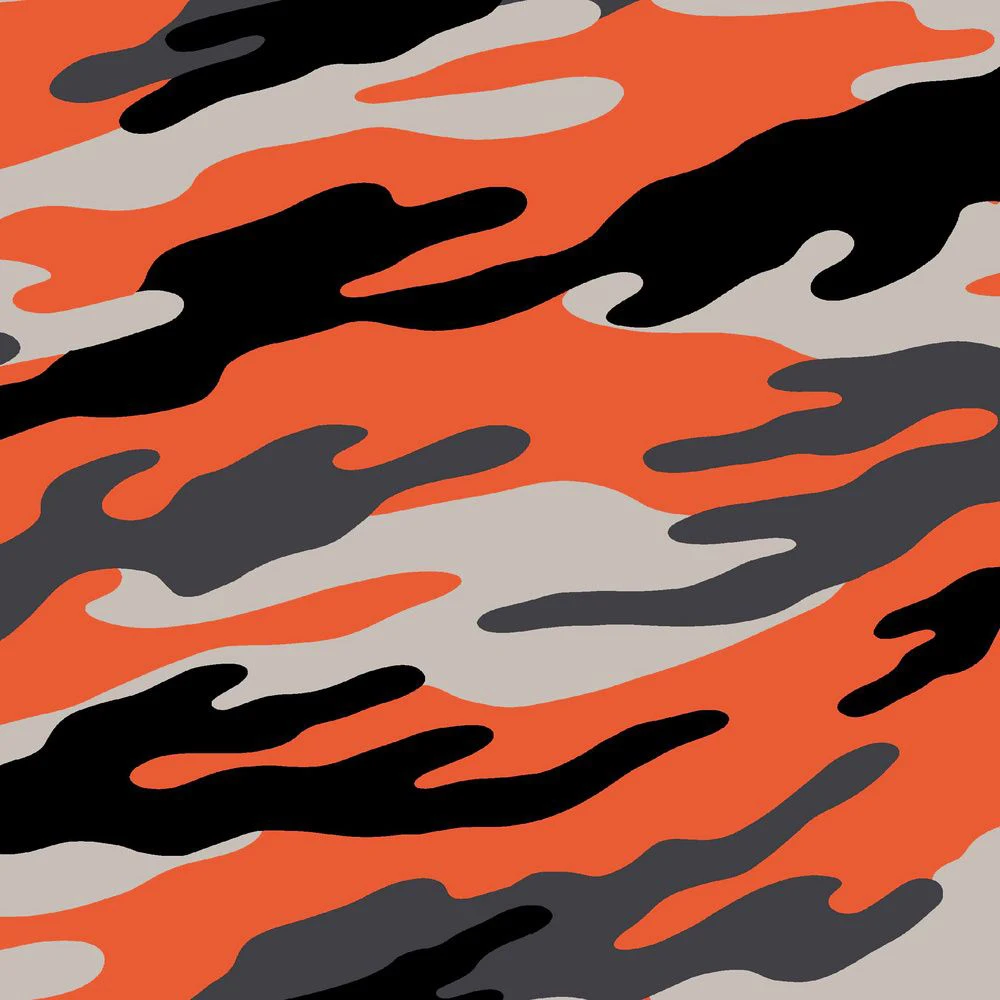 Orange Charcoal Camouflage Pattern Printed on Double-Sided Brushed DTY Fabric for Wholesale - Style P-197-668