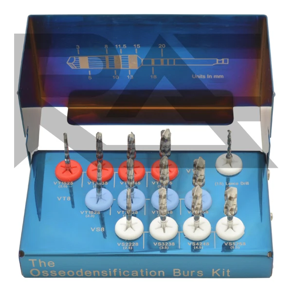
New Implant Universal Osseodensificattion Burs Kit with Stoppers Guided Surgery Kit with Stoppers Dental Implant Drills Set 