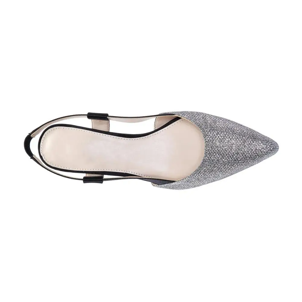 Women beautiful shining upper pointed toe mid heels back elastic band ankle strap sandals shoes