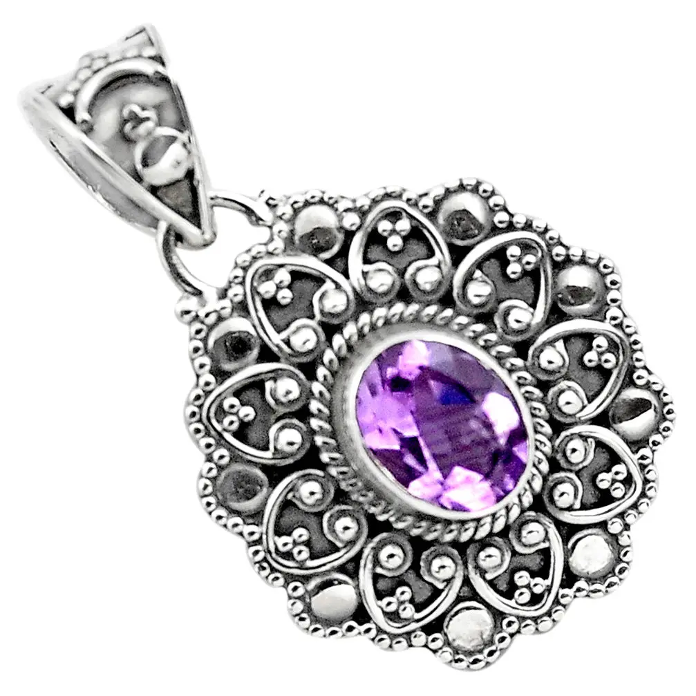 High Quality Purple Amethyst 925 Sterling Silver Gemstone Handmade Pendant Jewelry Wholesale Factory Price