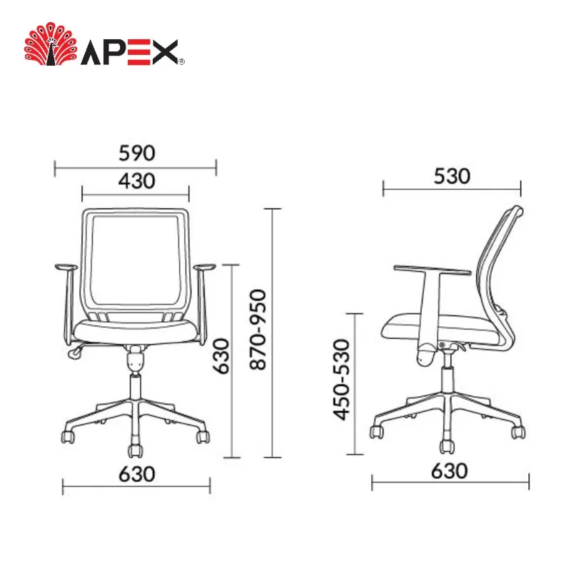Apex Office Furniture Adjustable Arm Backrest Flexible Neco Mesh Mini Low Back Chair