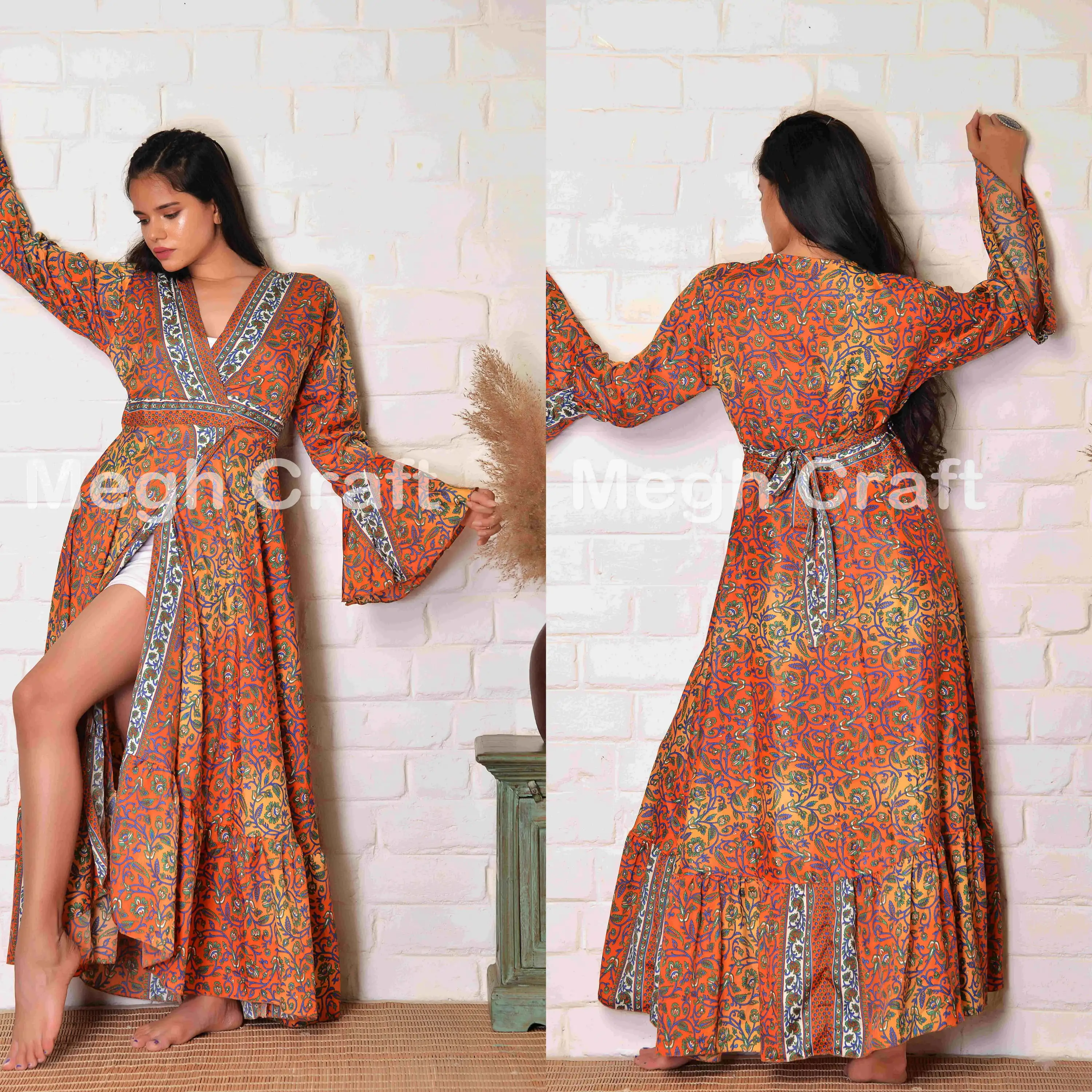 Buy Megh Craft Summer Fashion Boho Kimono Robe Beach Wear Wrap Dress Bikini Coverup Silk Kimono Robe Kimono Wrap Dress