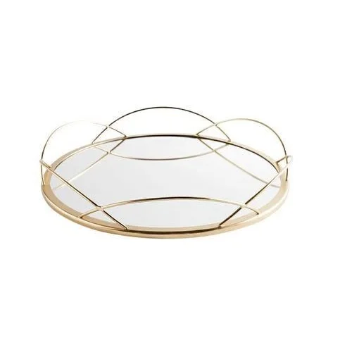 Well Selling Glass Serving Tray With Brass Handles Wedding Decoration Mirror Trays Luxury Charm Glass For Hotels & Homes Vanity