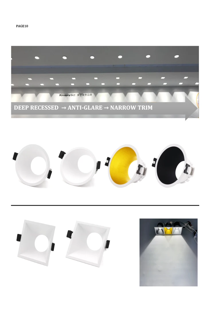 anti-glare plastic led light cover mr16 gu10 housing round square recessed downlight kit