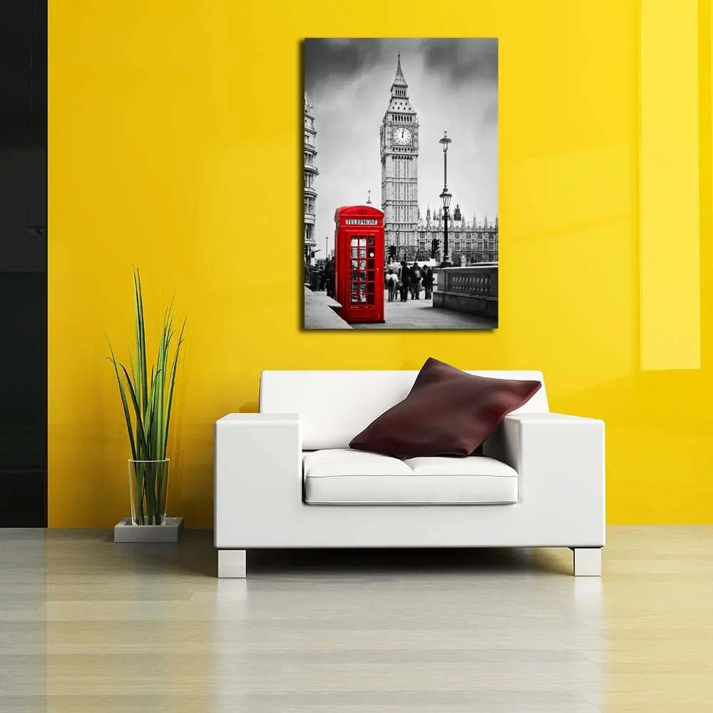 
Creative Beautiful Pitaara Box Red Telephone Booth & Big Ben in London England UK D2 Canvas Painting MDF Frame 