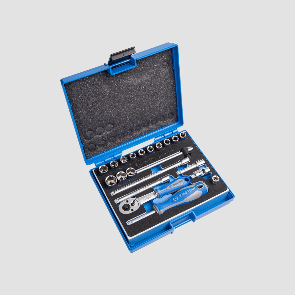 KING TONY Leading 21 PCS 6PT 1/4 Inch Socket Wrench Set Hand Socket Kit Taiwan 2524MRV