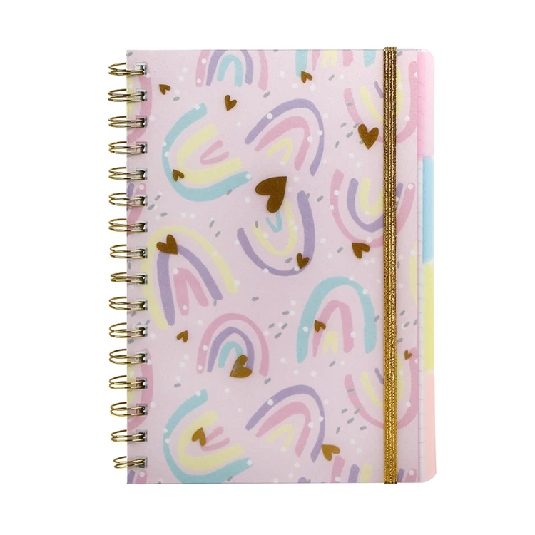2021 New PP cover ruled journal planner with elastic band and divider notebook for school with cute design hardcover A5 notebook