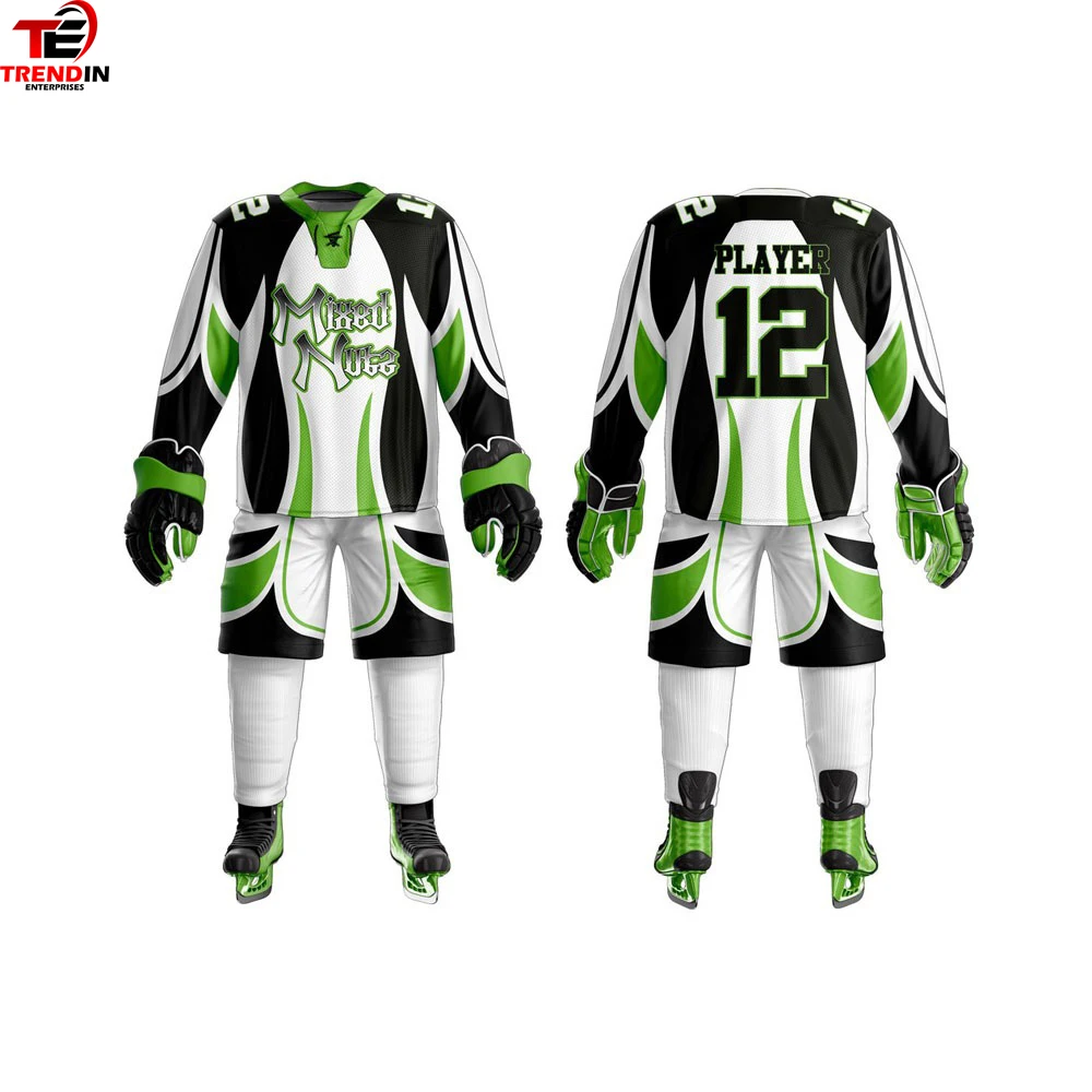 Униформа для хоккея с сублимационной печатью 100% полиэстер дышащая ткань мужские комплекты шайбой по низкой цене