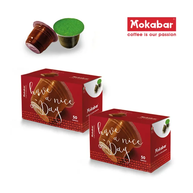 
MOKABAR Made In Italy Roasting Process 70%Arabica 30% Robusta 50 Compatible Capsules Self Protected For Coffee Machine 