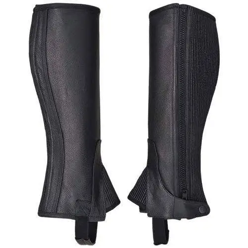  Professional Quality Unisex Adult Equestrian Leather Half Chaps Black and