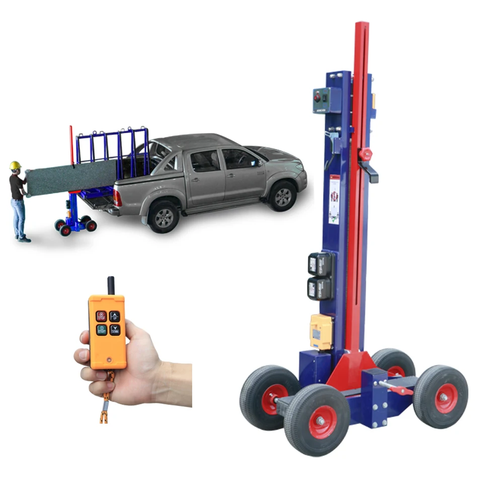 Transport and elevating stone slab easily with automatic slab dolly with wireless control
