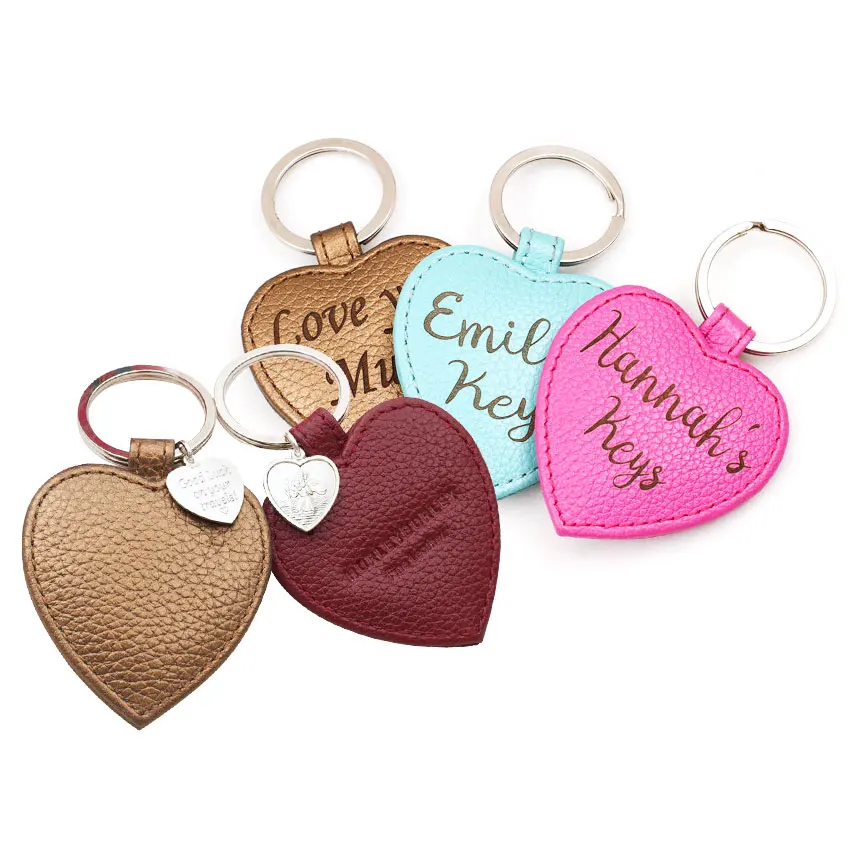 Custom logo Foil Stamped Engraved Branded Leather Heart Keyring